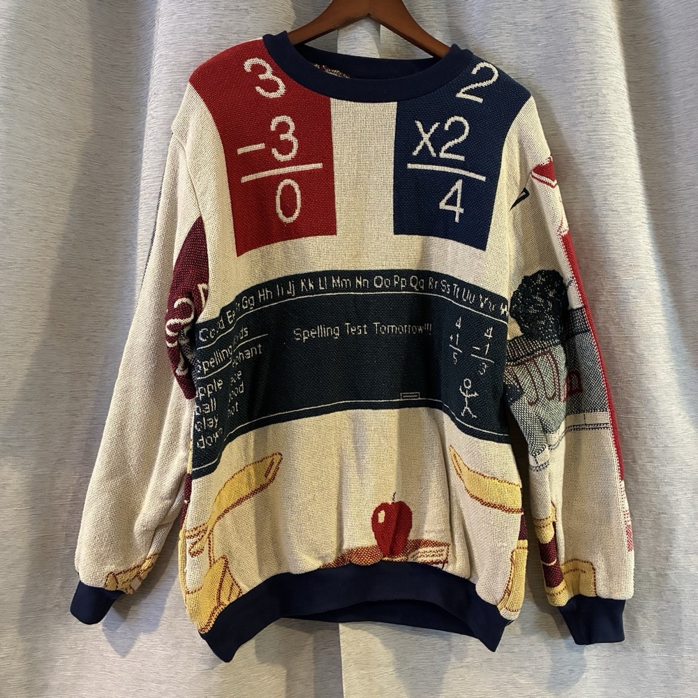 Sugar Street Weavers Classroom Teacher Knit Sweater One Size VTG‎ Tapestry Math